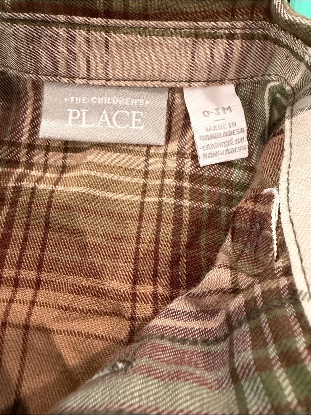 The Children's Place Boys Long Sleeve Plaid Button Up Shirt, Green & Brown, 0-3m
